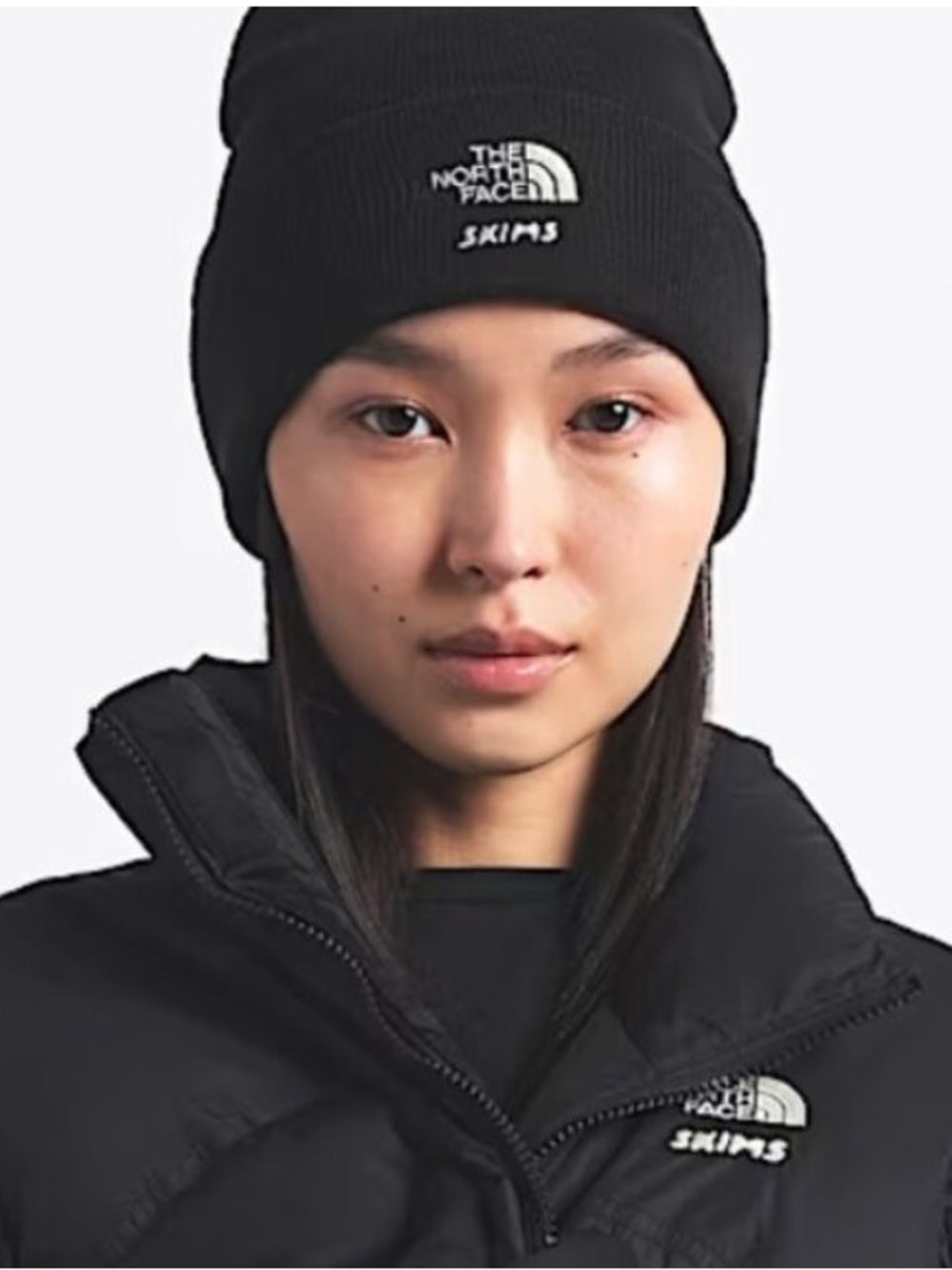 North face x SKIMS Black Ribbed Beanie Hat